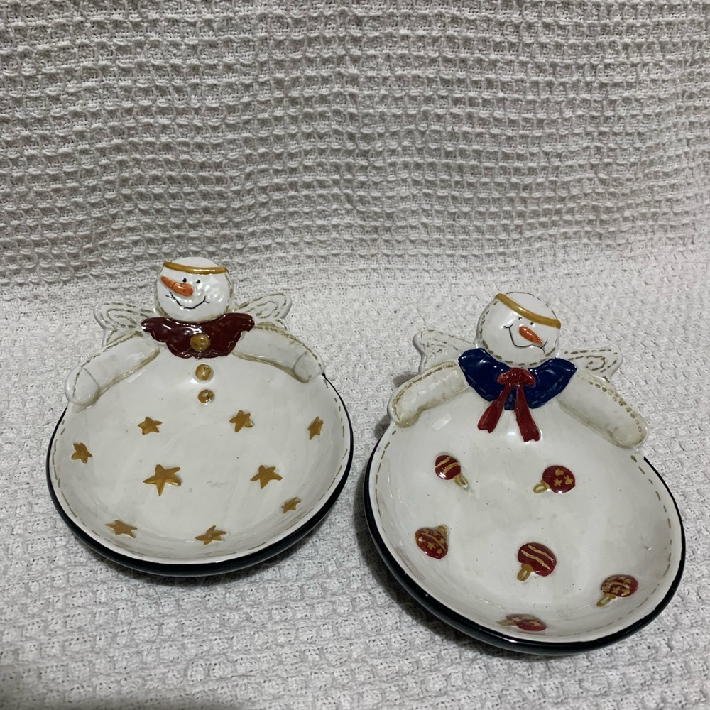 Sonoma Life Styles Angel Snowman Candy Trinket Dish - Stars Ornaments Holiday